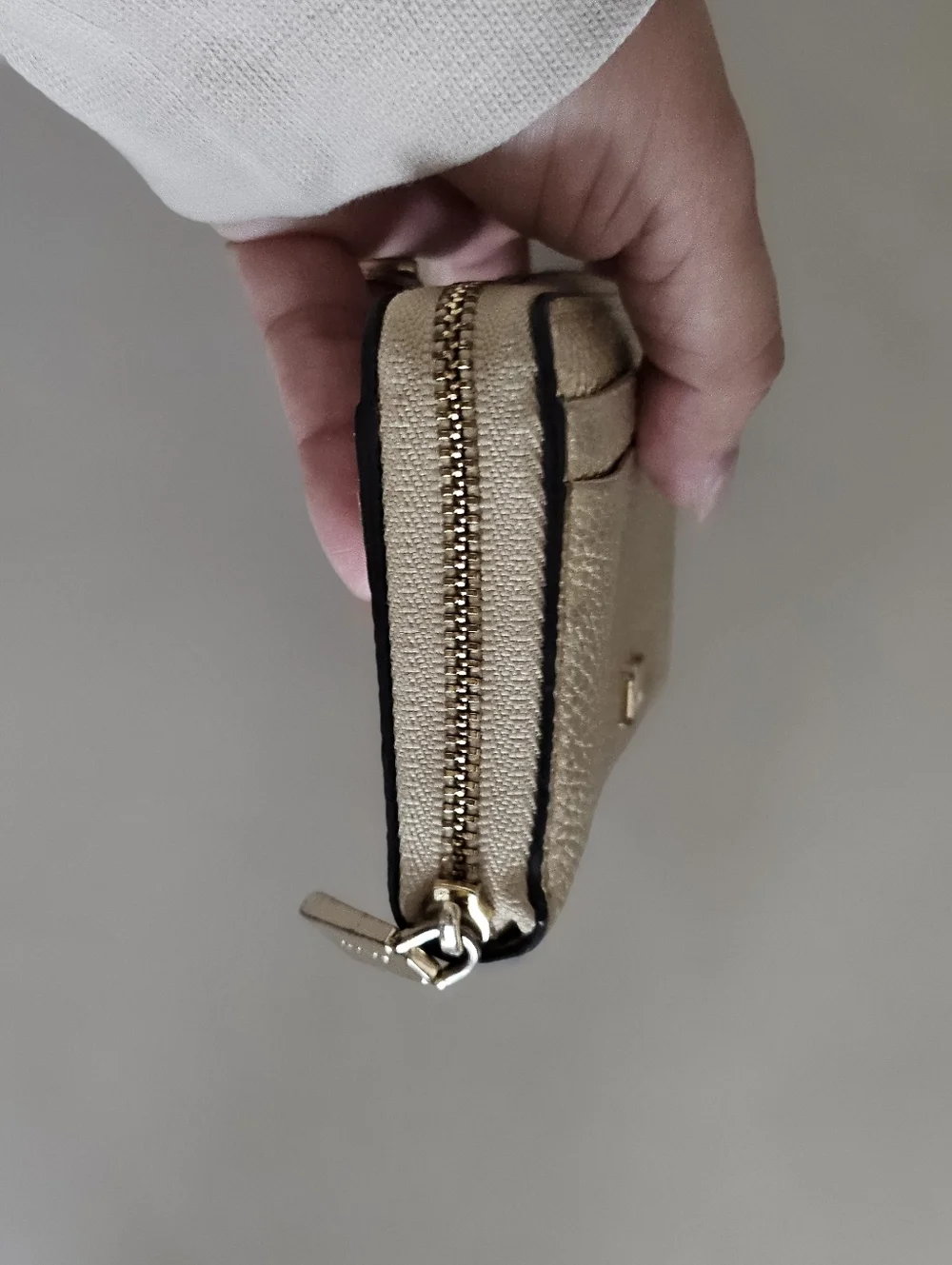 Michael Kors Metallic Gold Pebbled Leather Zip Around Card Coin Wallet.